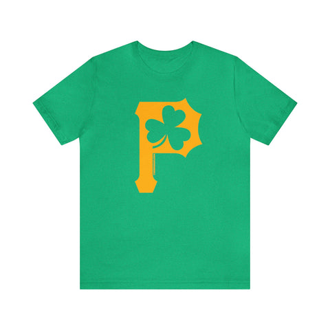 St. Patty's Day Shamrock - P for Pittsburgh Series  - Short Sleeve Shirt T-Shirt Printify Heather Kelly S 