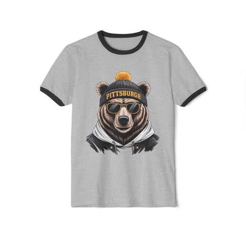 Pittsburgh Game Day Bear - Unisex Cotton Ringer T-Shirt