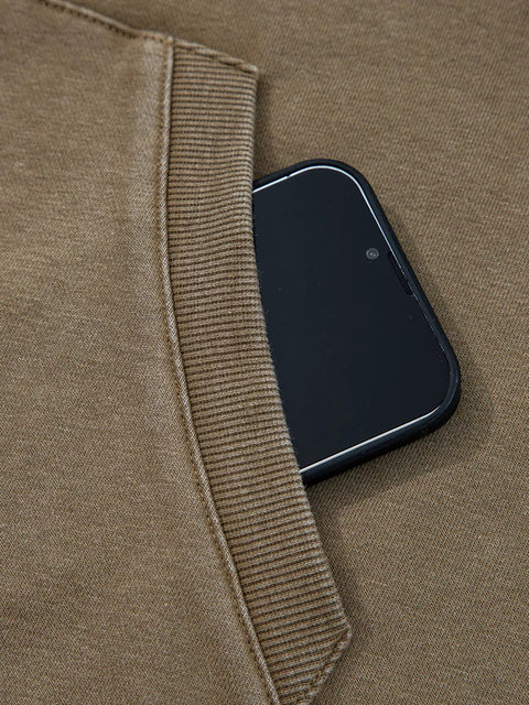 Half Zip Kangaroo Pocket Mineral Wash Baggy Hoodie