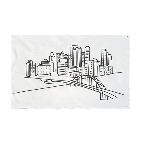 Pittsburgh Cartoon Skyline - Double Sided Flag