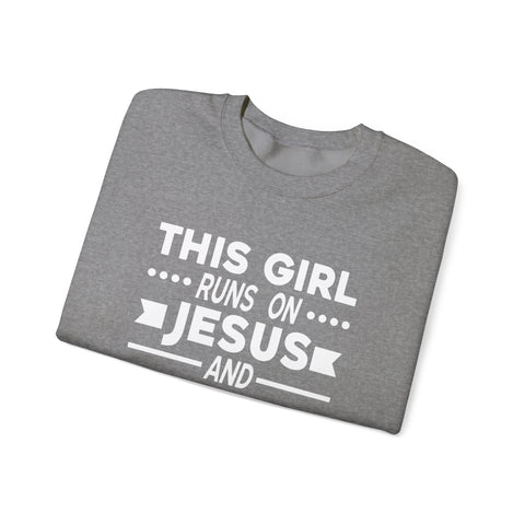 This Girl Runs on Jesus and Golf - Heavy Blend™ Crewneck Sweatshirt