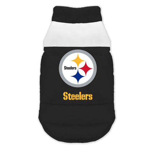 Pittsburgh Steelers Pet Parka Puff Vest Pittsburgh Steelers Little Earth   
