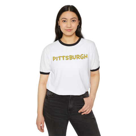 Pittsburgh Bubble Letters - Next Level Unisex Cotton Ringer T-Shirt