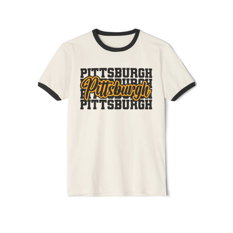 Pittsburgh Typography - Unisex Cotton Ringer T-Shirt