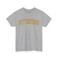 Vintage Classic Pittsburgh - Unisex Heavy Cotton Tee in sport grey with bold yellow text, ideal for casual wear and fast delivery options.