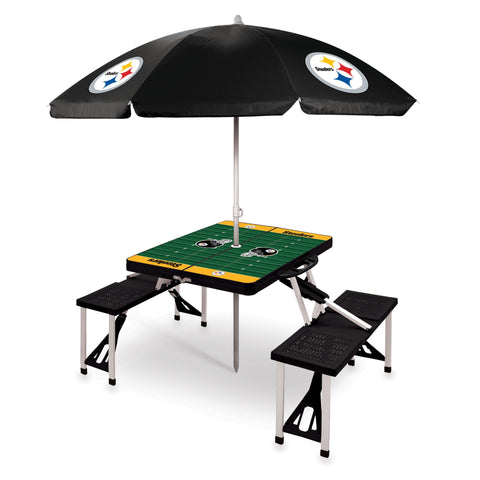 Pittsburgh Steelers - Picnic Table Portable Folding Table with Seats and Umbrella Table Picnic Time Family of Brands   