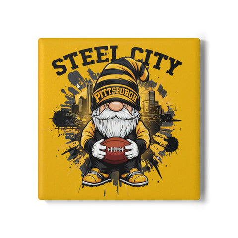 Steel City Gnome Ceramic Coaster – Pittsburgh Football Cork-Back Drink Mat