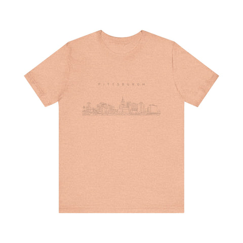 Pittsburgh One Line Drawing of Skyline T-Shirt  - Unisex bella+canvas 3001 T-Shirt Printify Heather Peach S 