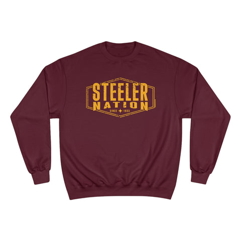 Steeler Nation - Champion Crewneck Sweatshirt Sweatshirt Printify Maroon S 