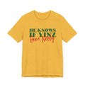 He Knows If Yinz Been Nebby - Pittsburgh Christmas Shirt T-Shirt Printify Heather Yellow Gold XS