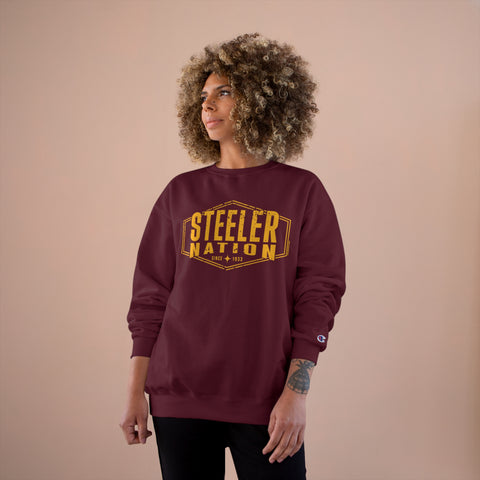 Steeler Nation - Champion Crewneck Sweatshirt Sweatshirt Printify   