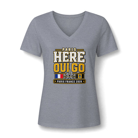 Paris 'Here Oui Go' Women's V-Neck Tee — France 2026 Travel Souvenir