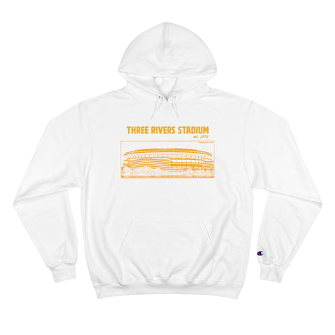 Three Rivers Stadium - Retro Schematic - Champion Hoodie Hoodie Printify White S 