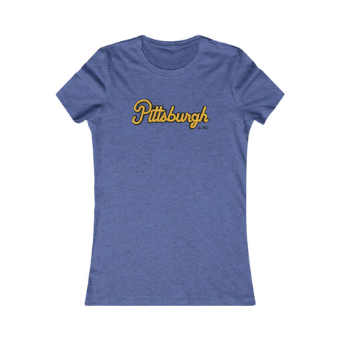 Pittsburgh Faux Embroidery Women's  Slim Feminine Fit Tee