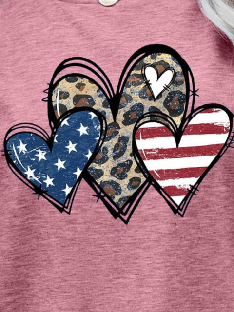 US Flag Graphic Tee – Leopard Heart Shirt With American Flag Top Design
