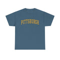 Vintage Classic Pittsburgh - Unisex Heavy Cotton Tee in denim blue, with bold yellow text and regular fit for everyday style.
