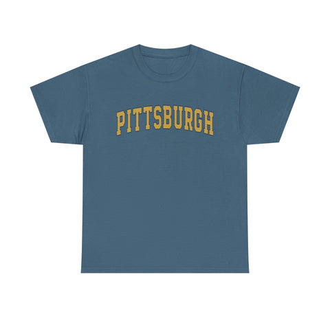 Vintage Classic Pittsburgh - Unisex Heavy Cotton Tee in denim blue, with bold yellow text and regular fit for everyday style.