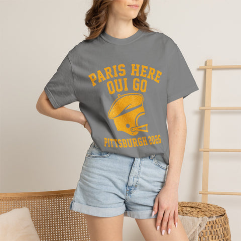 Paris Here We Go Pittsburgh 2026 French Beret Helmet on Premium Comfort Colors® T-Shirt