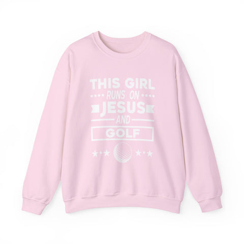 This Girl Runs on Jesus and Golf - Heavy Blend™ Crewneck Sweatshirt