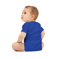 Back view of baby in royal blue onesie, highlighting comfort and fit of playful infant apparel.