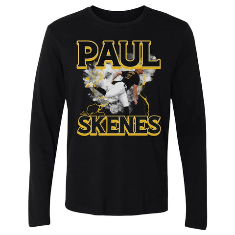 Paul Skenes Pittsburgh Pirates Lightning  | Men's Long Sleeve T-Shirt Men's Long Sleeve T-Shirt 500 LEVEL Black S Men's Long Sleeve T-Shirt