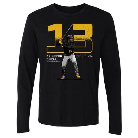 Pittsburgh Pirates Ke'Bryan Hayes Men's Long Sleeve T-Shirt Men's Long Sleeve T-Shirt 500 LEVEL Black S Men's Long Sleeve T-Shirt