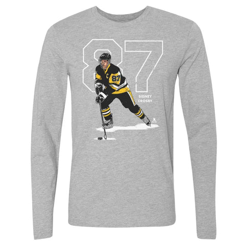 Pittsburgh Penguins Sidney Crosby Men's Long Sleeve T-Shirt Men's Long Sleeve T-Shirt 500 LEVEL Heather Gray S Men's Long Sleeve T-Shirt