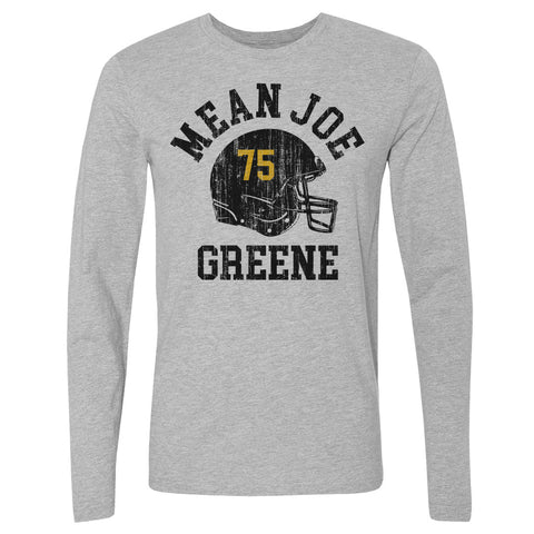 Joe Greene Pittsburgh Helmet Font Men's Long Sleeve T-Shirt Men's Long Sleeve T-Shirt 500 LEVEL Heather Gray S Men's Long Sleeve T-Shirt