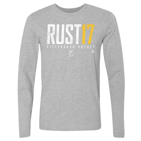 Pittsburgh Penguins Bryan Rust Men's Long Sleeve T-Shirt Men's Long Sleeve T-Shirt 500 LEVEL Heather Gray S Men's Long Sleeve T-Shirt