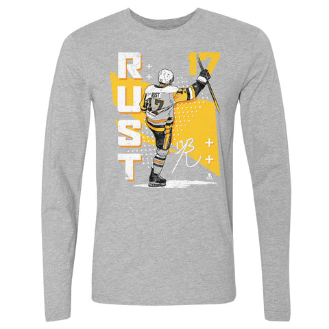 Pittsburgh Penguins Bryan Rust Men's Long Sleeve T-Shirt Men's Long Sleeve T-Shirt 500 LEVEL Heather Gray S Men's Long Sleeve T-Shirt