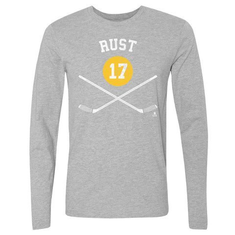 Pittsburgh Penguins Bryan Rust Men's Long Sleeve T-Shirt Men's Long Sleeve T-Shirt 500 LEVEL Heather Gray S Men's Long Sleeve T-Shirt