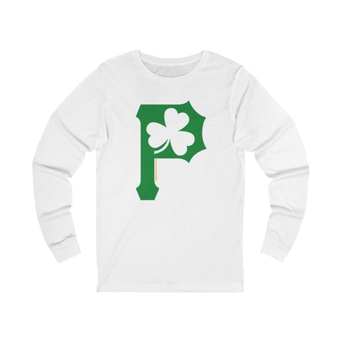 St. Patty's Day Clover - P for Pittsburgh Series - Long Sleeve Tee Long-sleeve Printify S White