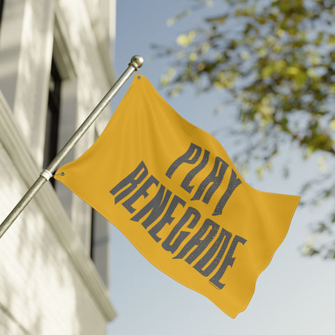 Play Renegade Distressed Graphic  - Double Sided Yellow Flag with Black