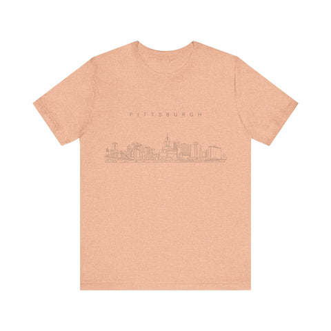 Pittsburgh One Line Drawing of Skyline T-Shirt  - Unisex bella+canvas 3001 T-Shirt Printify Heather Peach S 