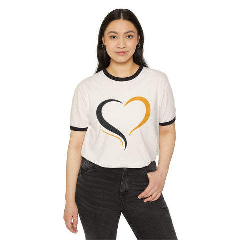 Black and Yellow Heart - Unisex Cotton Ringer T-Shirt