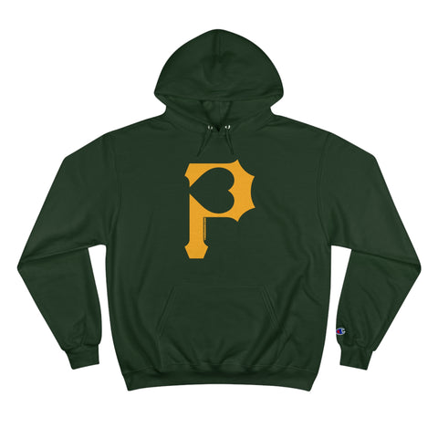 Heart of Pittsburgh - P for Pittsburgh Series - Champion Hoodie Hoodie Printify Dark Green S 