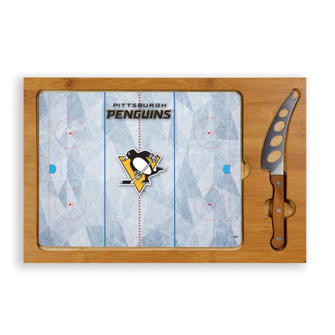 Pittsburgh Penguins Hockey Rink - Icon Glass Top Cutting Board & Knife Set Cutting Board Picnic Time Family of Brands   