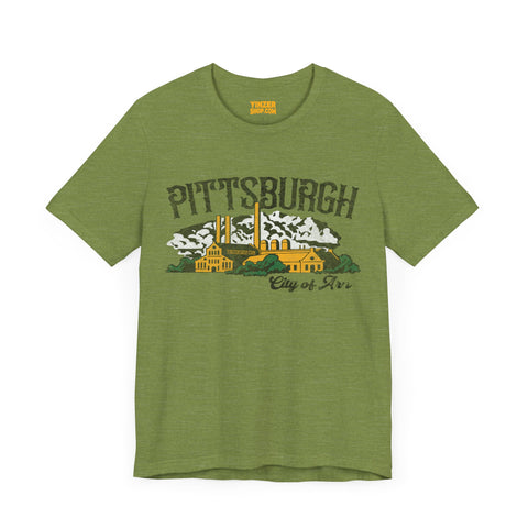 Pittsburgh City of Iron Vintage Logo - Short Sleeve Tee T-Shirt Printify Heather Green S 