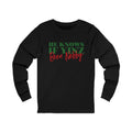 He Knows If Yinz Been Nebby - Long Sleeve - Pittsburgh Christmas Shirt Long-sleeve Printify M Black