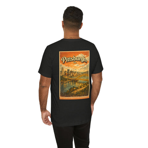 Vintage Pittsburgh Sunset (Print on Back) - Unisex Jersey Short Sleeve Tee