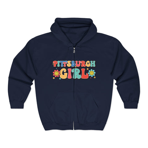 Pittsburgh Girl Retro Unisex Heavy Blend™ Full Zip Hooded Sweatshirt