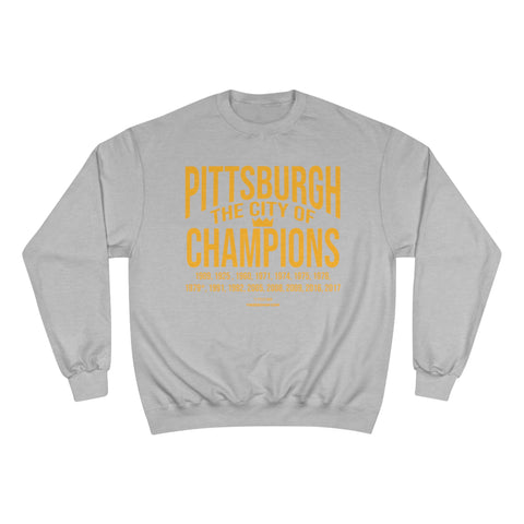 Pittsburgh, the City of Champions - Champion Crewneck Sweatshirt Sweatshirt Printify Light Steel S 