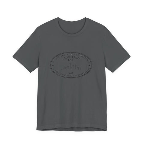 Pittsburgh Border Stamp - Short Sleeve T-Shirt in dark gray with subtle black stamp, perfect for fast delivery and slim fit fashion.