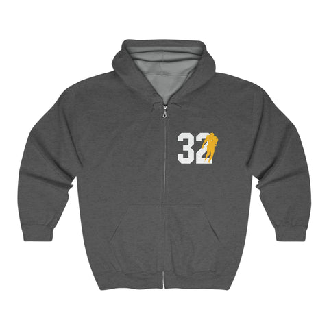 Legends Series - Franco Harris 32 Logo on Front Hooded Full Zipper Sweatshirt Hoodie Printify S Dark Heather 