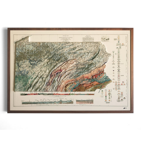 3D Raised Relief Map Pennsylvania – Framed Walnut, Topographic Terrain Artwork 3D - YinzerShop