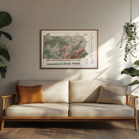 3D Raised Relief Map Pennsylvania – Framed Walnut, Topographic Terrain Artwork 3D - YinzerShop