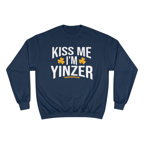 Kiss Me, I'm Yinzer - Champion Crewneck Sweatshirt Sweatshirt Printify Navy S 