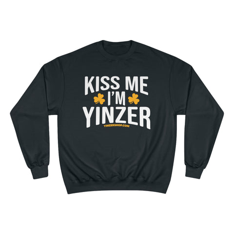 Kiss Me, I'm Yinzer - Champion Crewneck Sweatshirt Sweatshirt Printify Black S 