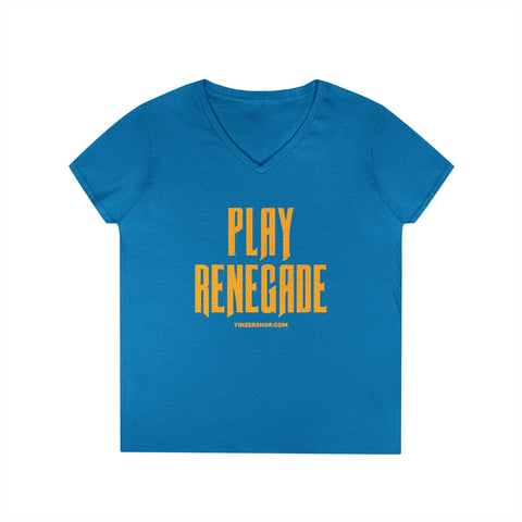 Play Renegade Distressed Graphic - Ladies' V-Neck T-Shirt V-neck Printify S Sapphire