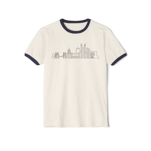 Pittsburgh Skyline Doodle - Next Level Unisex Cotton Ringer T-Shirt